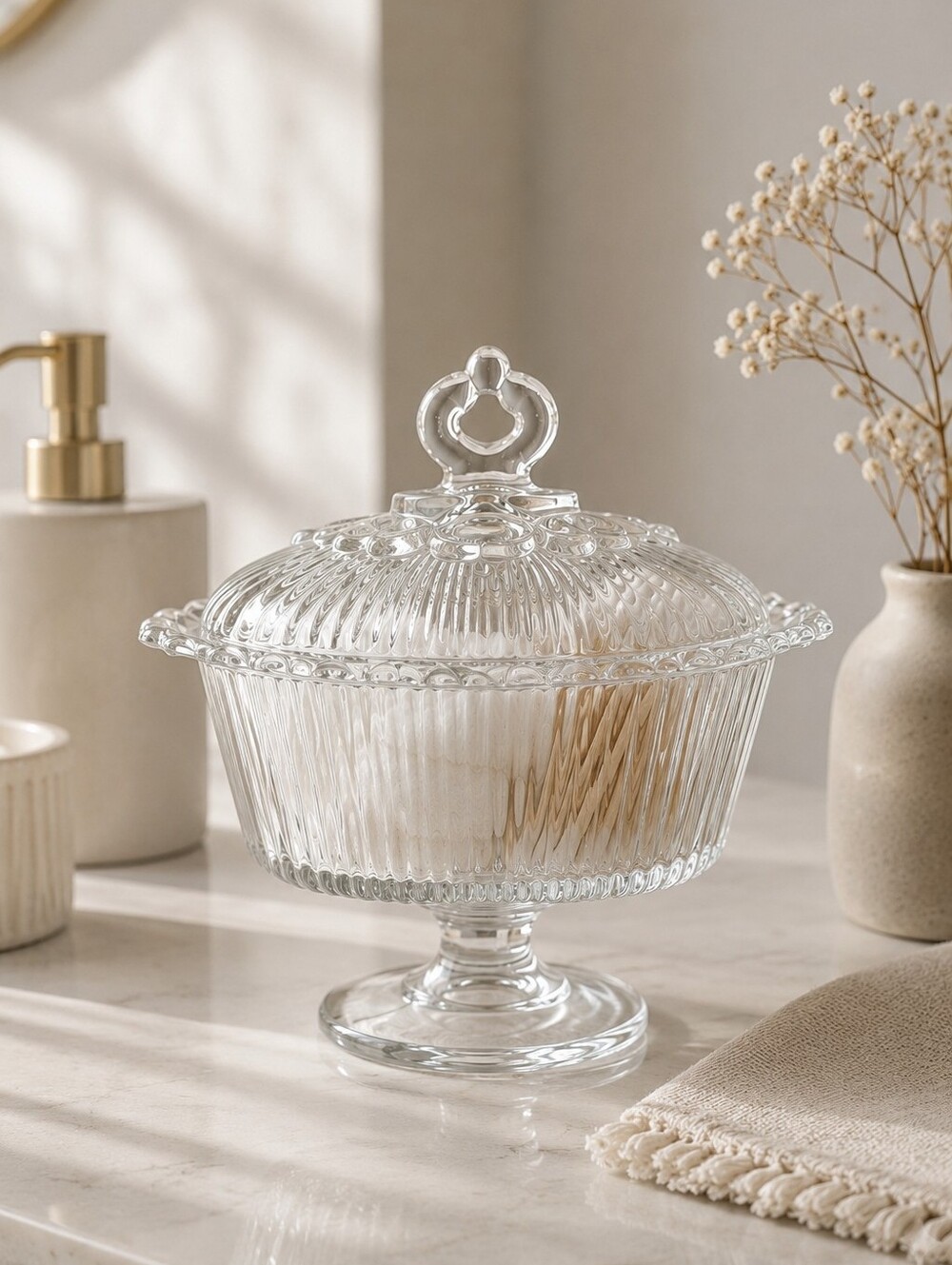 Vintage clear pressed glass candy jar – ribbed design (Indiana Glass style)